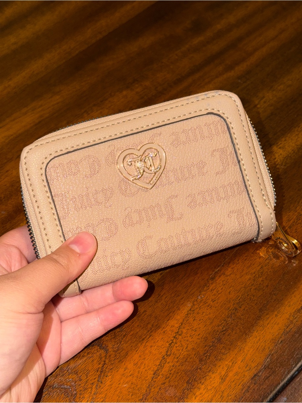 Juicy Couture Beige Compact Zip Wallet